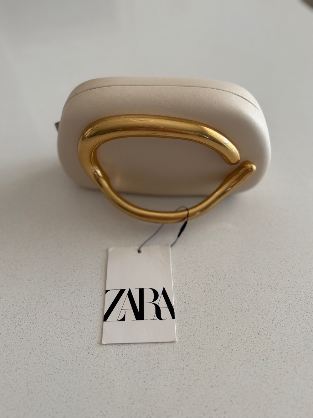 ZARA Cream Mini Clutch with Sculptural Gold Handle